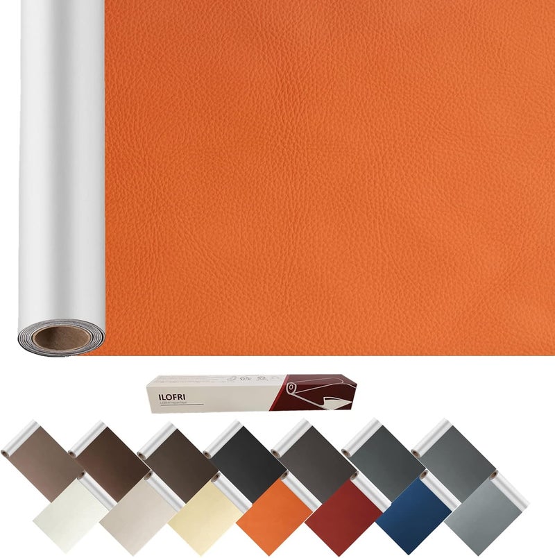 ILOFRI Leather Repair Tape Big Size 60x17 inch, Durable Self Adhesive Vinyl and Leather Repair Kit for Couch, Car Seat, Furniture, Sofa, Chair. Bonded Leather Repair Patch - Orange - Image 1